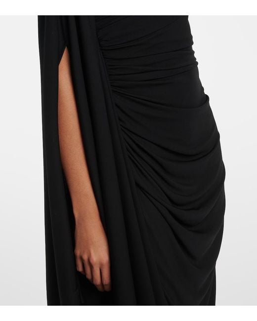 Bottega Veneta Black Embellished Draped Jersey Midi Dress