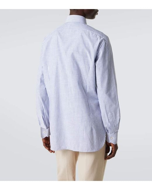 Kiton Blue Striped Cotton Shirt for men