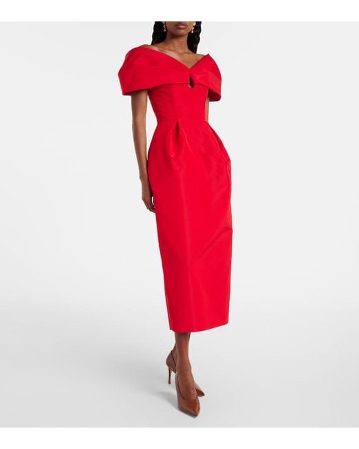 Carolina Herrera Red Off-Shoulder Silk Maxi Dress