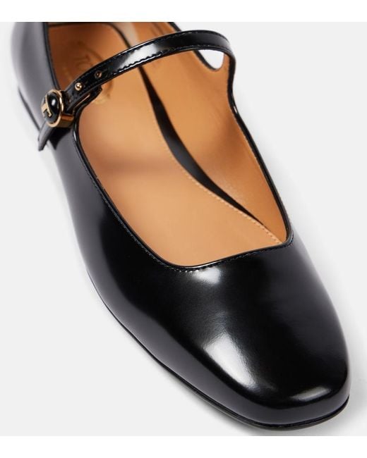 Tod's Black Polished Leather Mary Jane Flats