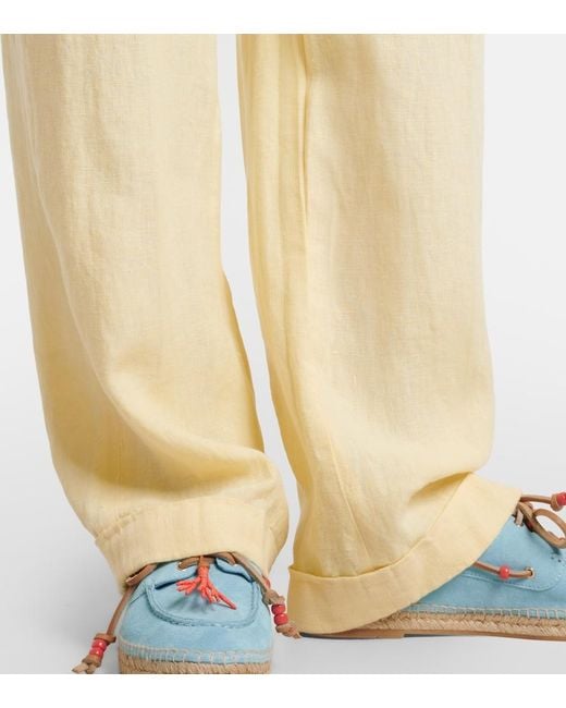 Polo Ralph Lauren Yellow Belted Linen Straight Pants