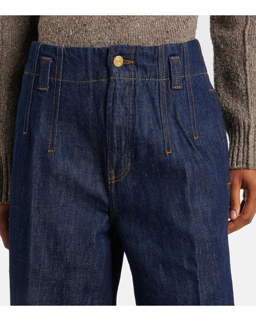 FRAME Blue High-Rise Wide-Leg Jeans