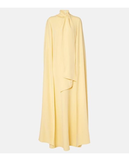 Oscar de la Renta Yellow Caped Silk-Blend Georgette Gown