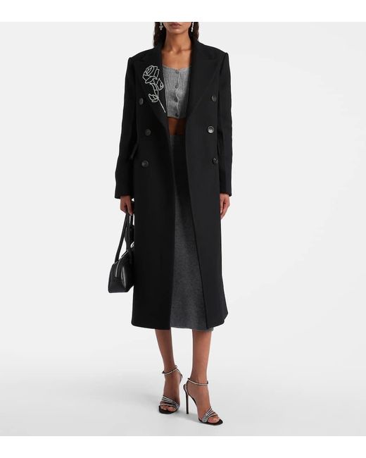 Blumarine Black Embellished Double-Breasted Wool-Blend Coat