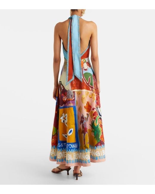 ALÉMAIS White X Mlak Printed Linen-Blend Midi Dress