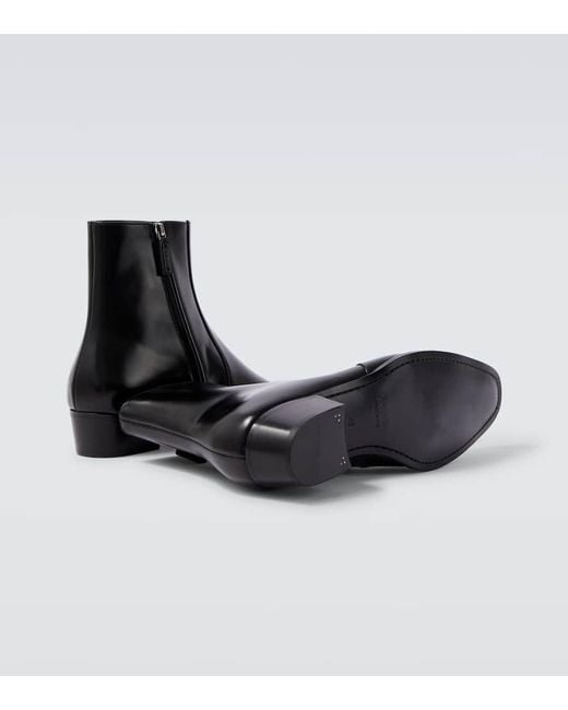 Saint Laurent Black Roman Leather Ankle Boots for men