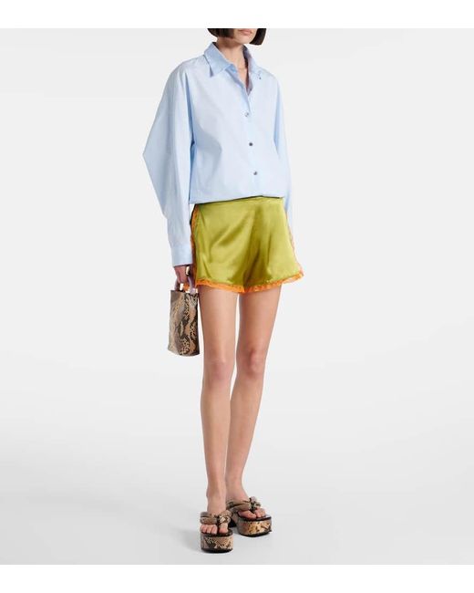 Dries Van Noten Yellow Shorts Aus Satin Mit Spitze