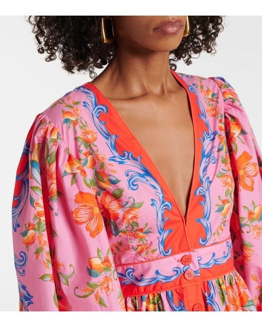 Farm Rio Red Sicily Flowers Cotton Shirt Dress