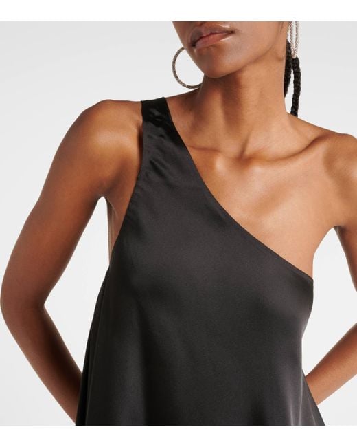 Norma Kamali Black Asymmetric One-shoulder Satin Midi Dress