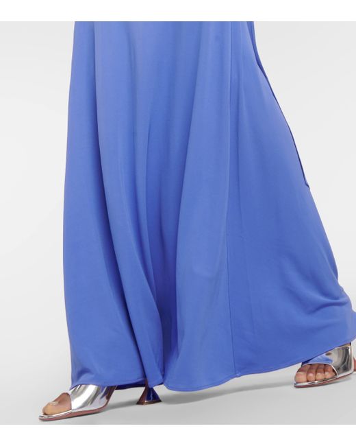 Alex Perry Blue Scarf-detail Open-back Jersey Gown