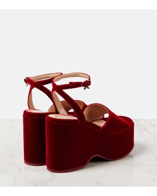 Gianvito Rossi Red Velvet Wedge Sandals