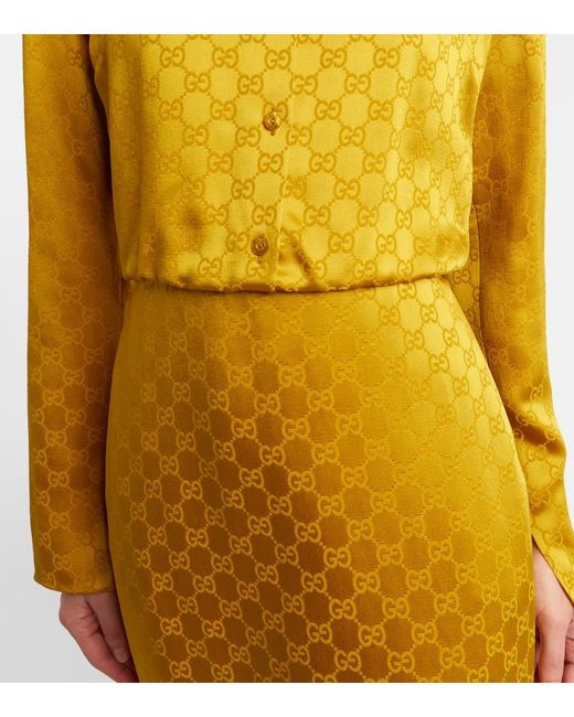Gucci Yellow Gg Jacquard Shirt Dress