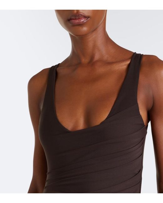 Alex Perry Brown Gathered Mesh Bodysuit