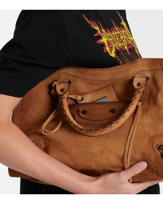 Balenciaga Brown Le City Medium Suede Top-Handle Bag