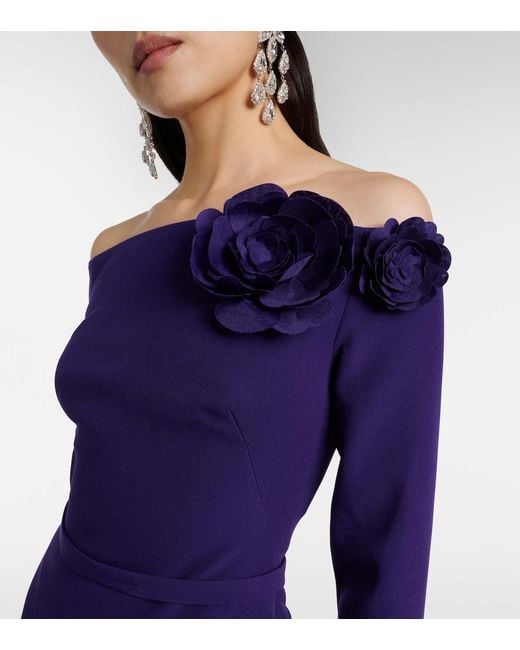 Safiyaa Purple Jay Floral-Applique Crepe Midi Dress