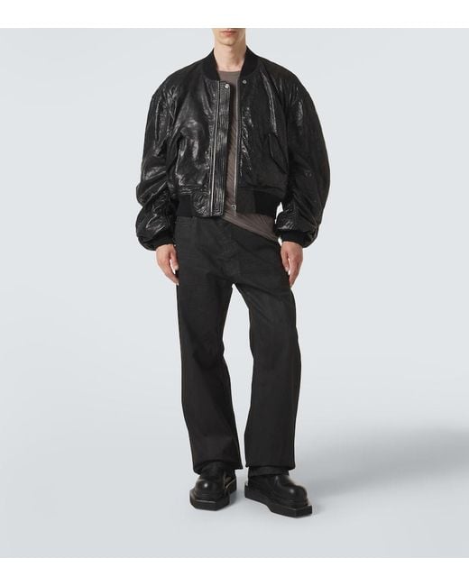 Rick Owens Black Secchia Flight Leather Bomber Jacket for men