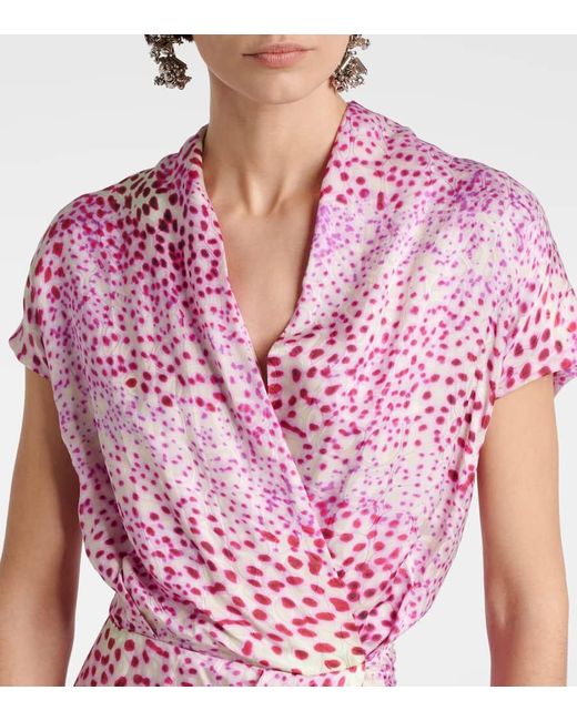 存在感絶大【Dries Van Noten】Printed satin midi dress DRIES VAN NOTEN Draped belted printed silk-satin midi dress