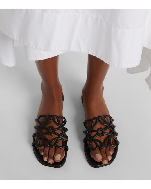 Loewe Black Paula's Ibiza Petal Anagram Leather Slides