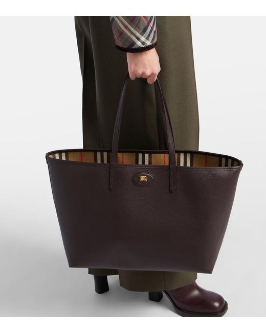 Burberry Black Reversible Check Medium Leather Tote Bag