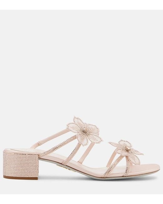 Rene Caovilla Pink Floriane Embellished Satin Sandals