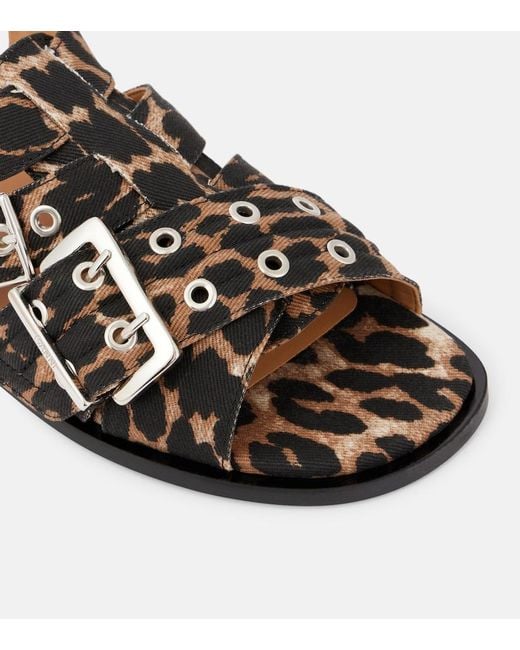 Ganni Brown Leopard-Print Sandals