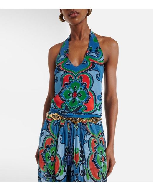 Etro Blue Printed Silk Top