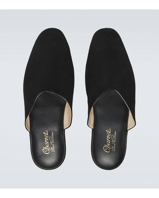 Charvet Black Suede Slippers for men