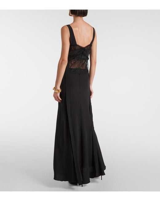 Victoria Beckham Black Lace-Trimmed Silk Midi Dress