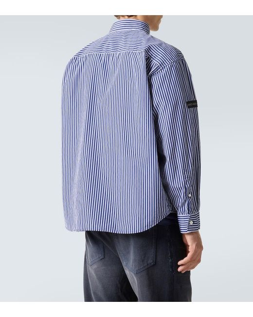 Balenciaga Blue Striped Cotton-Blend Poplin Shirt for men