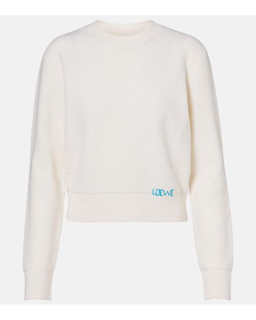 Loewe White Logo Embroidered Wool Sweater