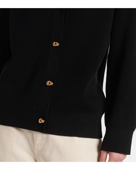 Bottega Veneta Black Knot Ribbed-Knit Cotton Cardigan