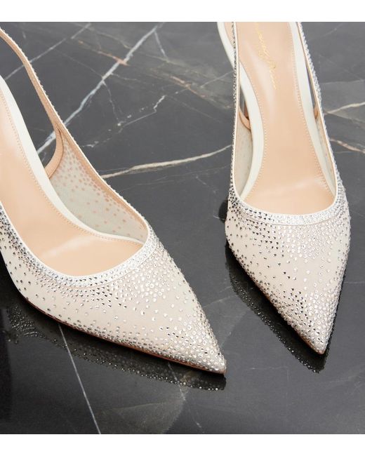 Gianvito Rossi Natural Regina Embellished Leather Slingback Pumps