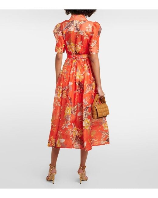 Zimmermann Red Matchmaker Linen And Silk Shirt Dress
