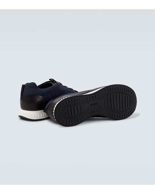 John Lobb Blue Leather-Trimmed Slip-On Sneakers for men