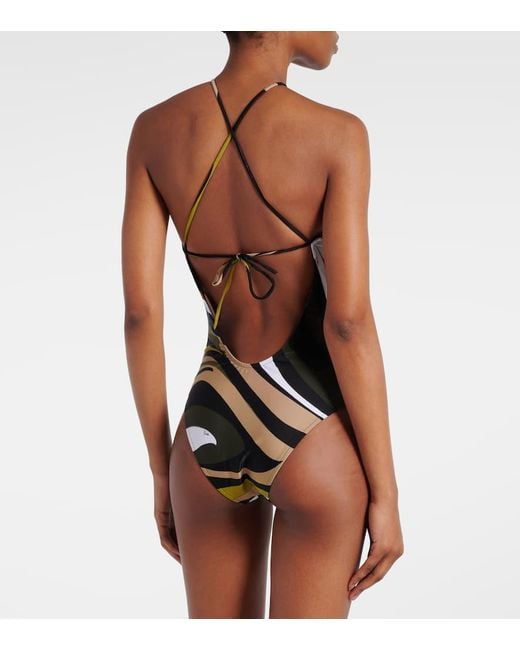 Emilio Pucci Black One Piece Swimsuit With Print