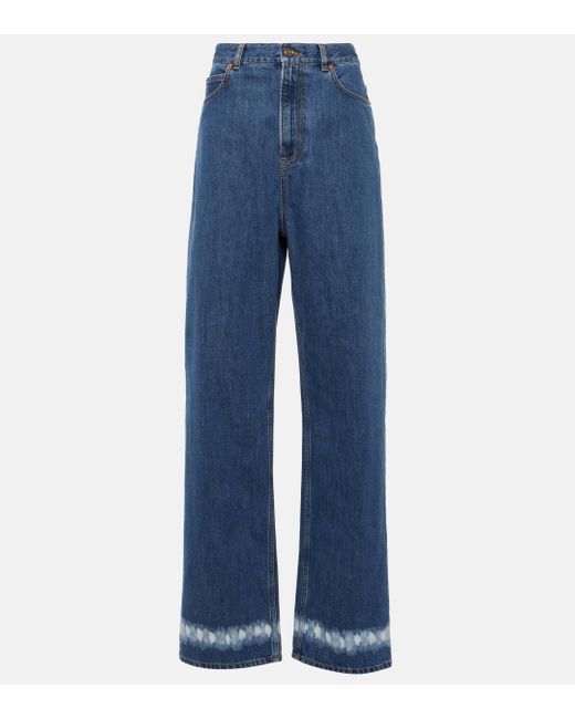 Valentino Blue High-rise Wide-leg Jeans