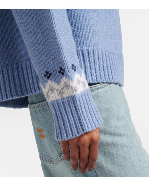 Miu Miu Blue Fair Isle Virgin Wool Jacquard Sweater