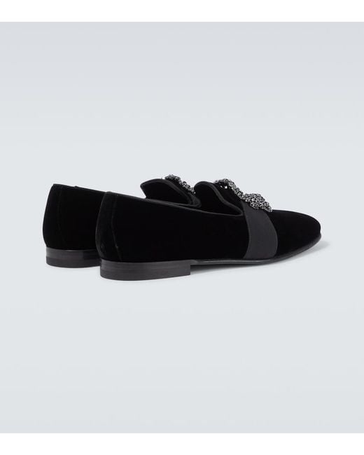 Manolo Blahnik Black Carlton Embellished Velvet Loafers for men