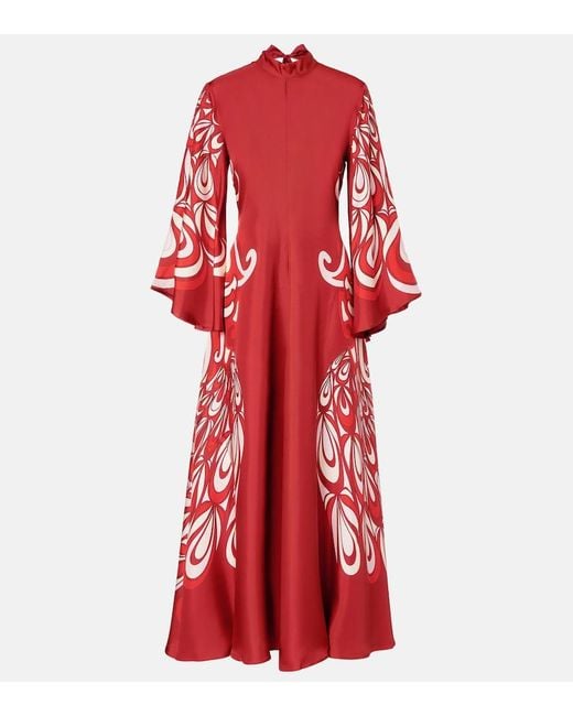 LaDoubleJ Red Magnifico Printed Silk Twill Maxi Dress