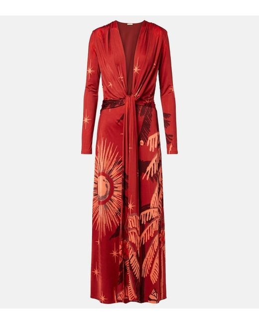 Johanna Ortiz Red Printed Maxi Dress
