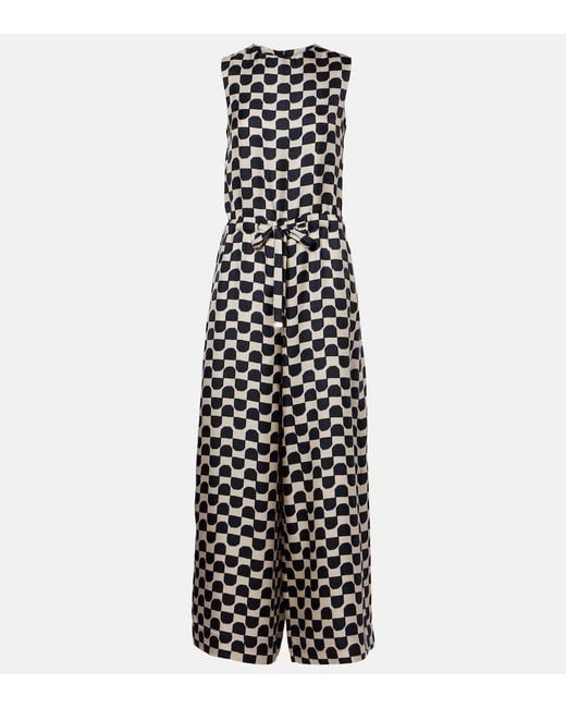 Max Mara White Ronchi Printed Silk Jumpsuit