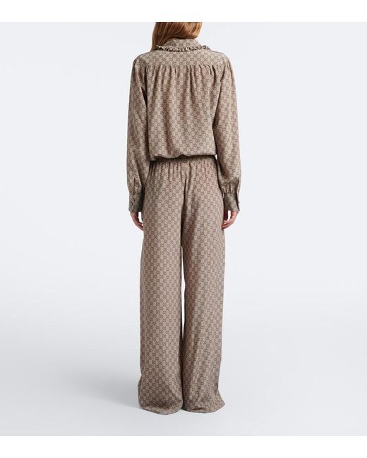 Gucci Natural Gg Silk Crepe De Chine Palazzo Pants