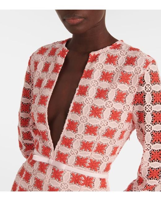 Giambattista Valli Red Belted Lace Maxi Dress