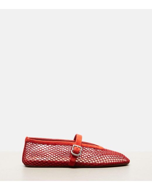 Alaïa Red Suede-Trimmed Fishnet Ballet Flats