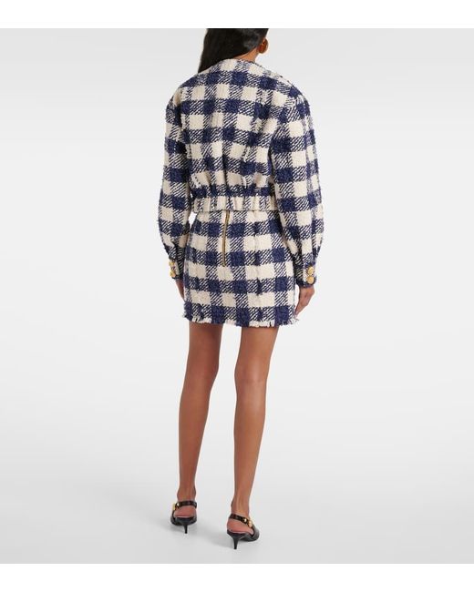 Balmain Blue Checked Tweed Jacket