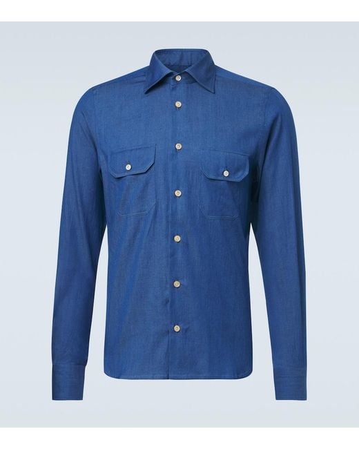 Kiton Blue Denim Shirt for men