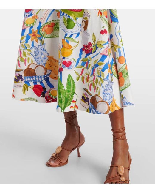 Jupe Midi Imprimee En Lin Melange Farm Rio en coloris White