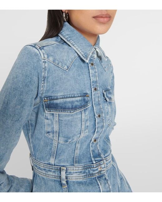 7 For All Mankind Blue Luxe Denim Midi Dress