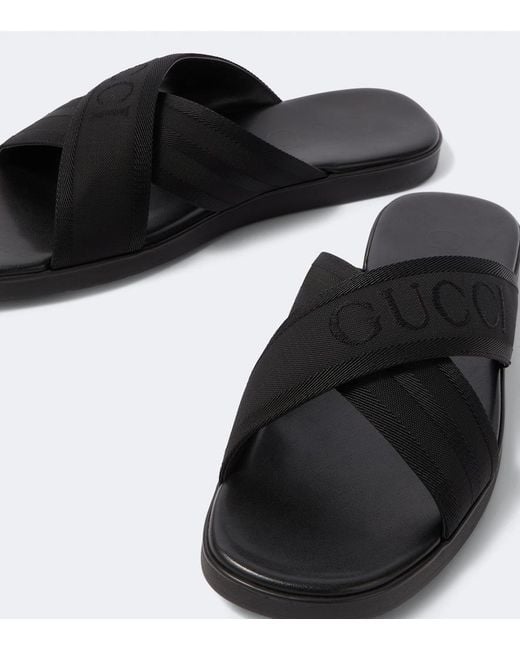 Gucci Black Logo Jacquard Sandals for men