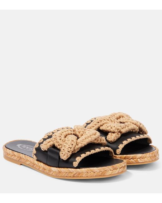 Tod's Natural Kate Leather And Jute Slides
